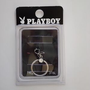 Playboy Silver Hoop Earring with Crystal Accent